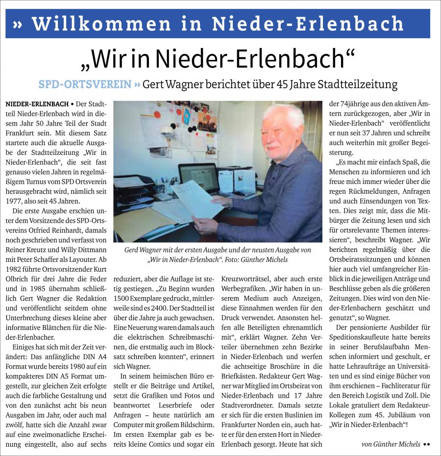 Artikel aus der Zeitschrift "Die Lokale - Frankfurt Nord" aus dem Zeitungsverlag Schenk @ Günther Michaels