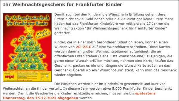 Spenden Aktion für Frankfurter Kinder